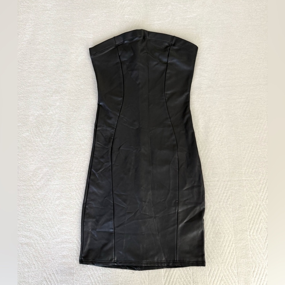 Faux leather Black Strapless Dress